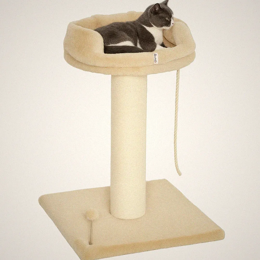 Kratzbaum klein, 85 cm Katzenbaum, Katzenkratzbaum mit Liegefläche, Sisal, Beige