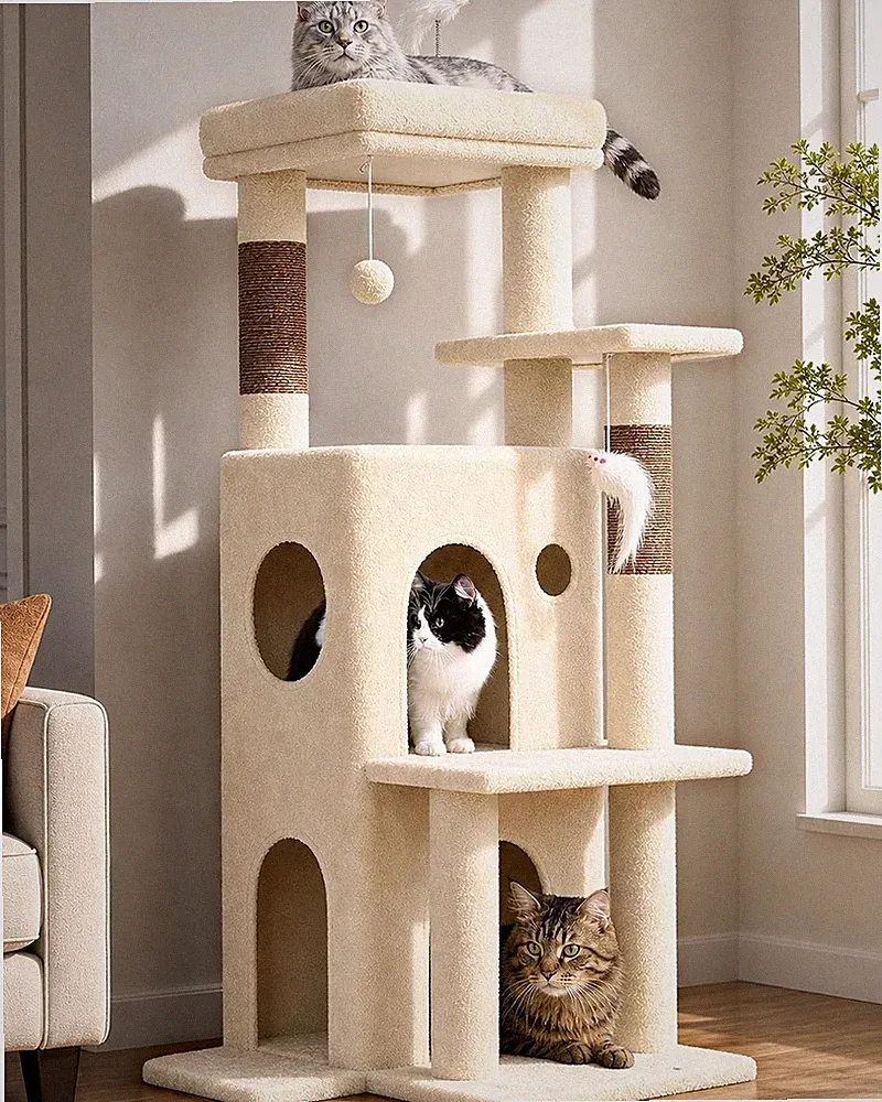 Kratzbaum klein Beige Stabil 127cm für große Senioren Katzen