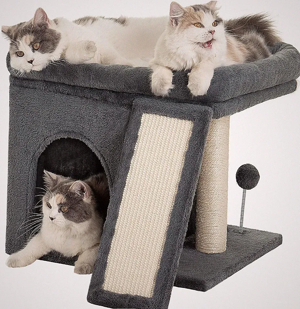 Kratzbaum Klein Dunkel Grau Katzenbaum mit Großer Liegefläche für Katzen