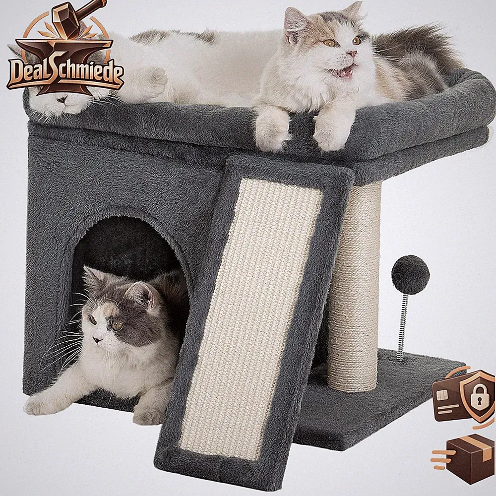 Kratzbaum Klein Dunkel Grau Katzenbaum mit Großer Liegefläche für Katzen