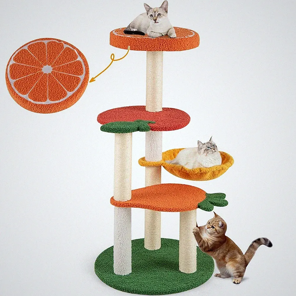 Kratzbaum Klein Niedliches Obstthema 100 Cm Katzenbaum Mit Drehbarem Korb Sisal