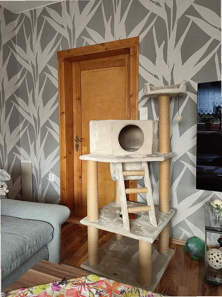 Kratzbaum Kletterbaum Beige, Gesammthöhe 150cm, Breite und Tiefe 60cm