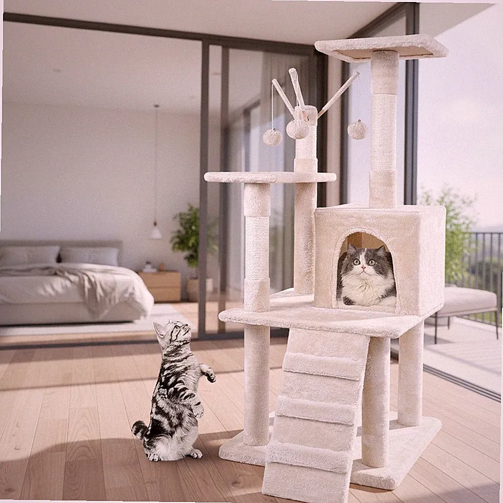 Kratzbaum Kletterbaum Spielbaum 121CM Katzenbaum Beige Katzenkratzbaum Katzen
