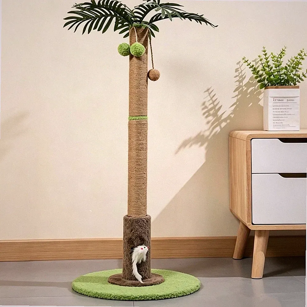Kratzbaum Kratzsäule Katzenkratzbaum mit 3 interaktiven Bällen und Sisalseil