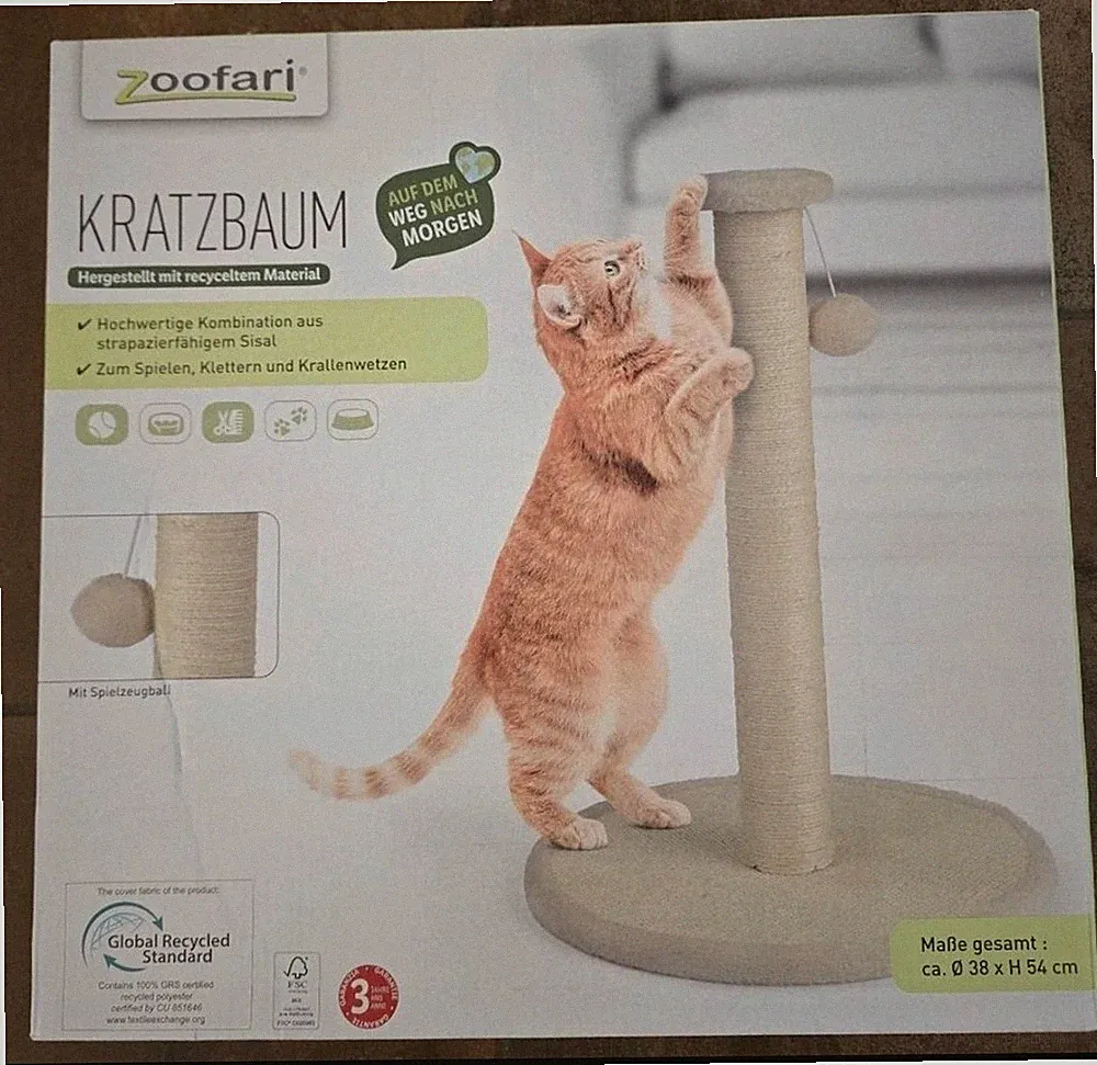 Kratzbaum Kratzstamm für Katzen, Inklusive Spielzeug