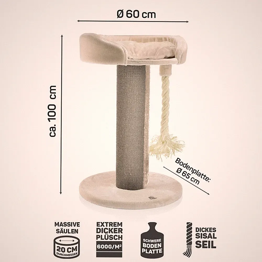 Kratzbaum Kratzstamm Ontario 1 beige grau Sisal XXL mit 20cm Sisalstamm