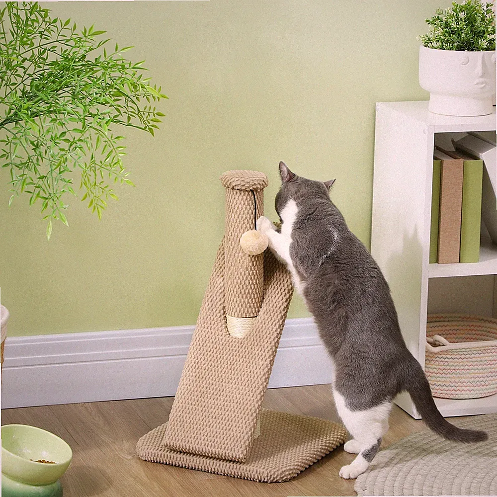 Kratzbaum mit Kratzbrett, Spielball, Noppenstruktur/Sisal, 54 cm, Hellbraun