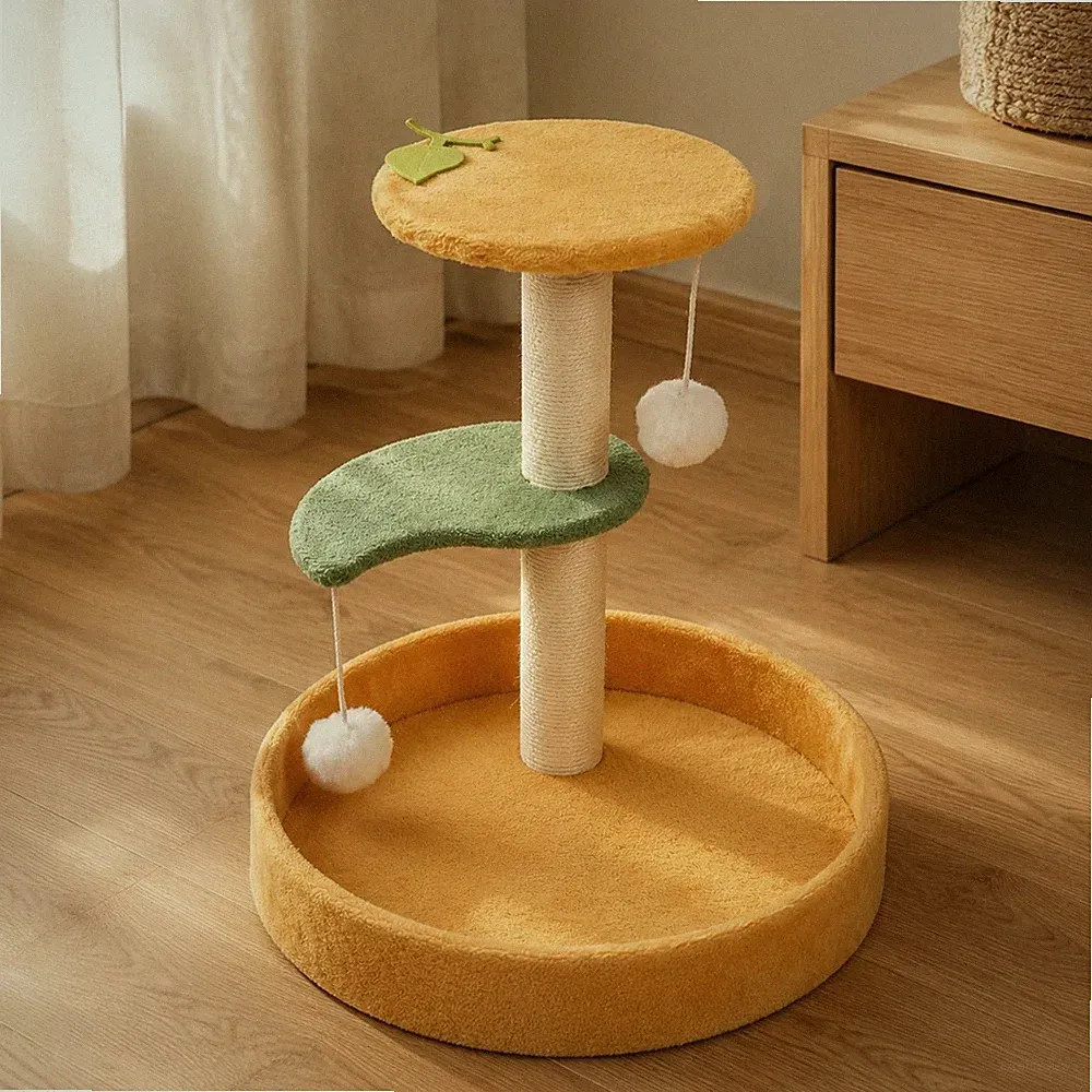 Kratzbaum mit Sisalpfosten hängendes Spielzeug mehrstufiger Katzenbaum
