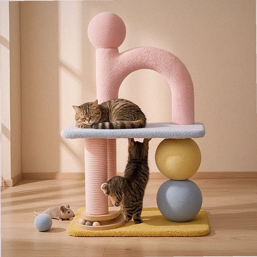 Kratzbaum mit Spielzeug freistehend Katzenkratzbaum vertikal für Katzen