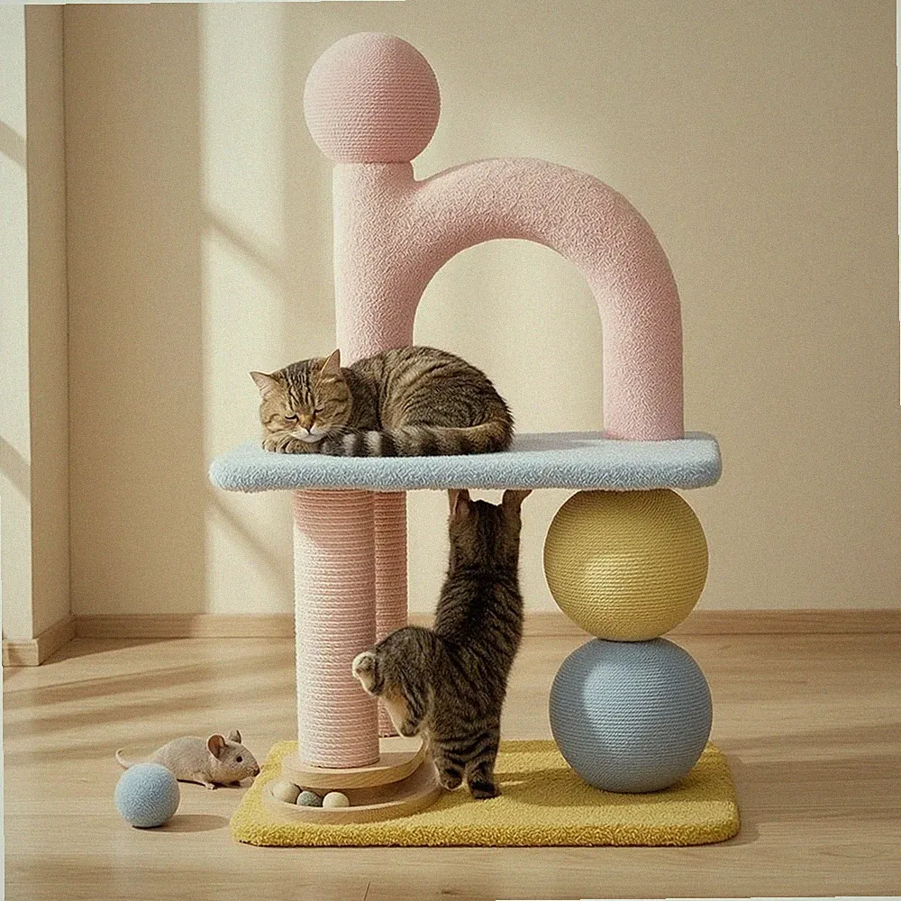 Kratzbaum mit Spielzeug langlebig Katzenkratzbaum gemütlich für Katzenbesitzer