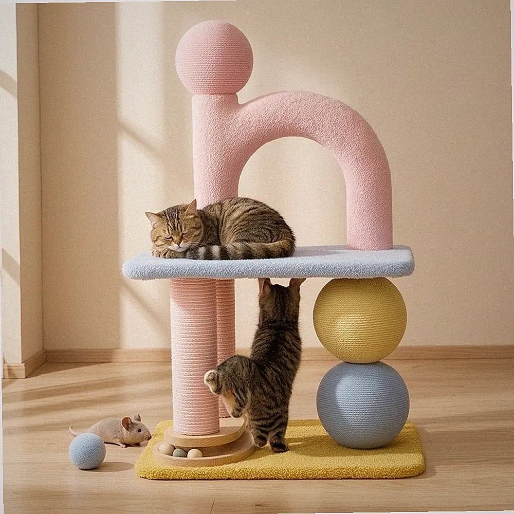 Kratzbaum mit Spielzeug platzsparend Katzenkratzbaum stabil für Wohnung, Katzen