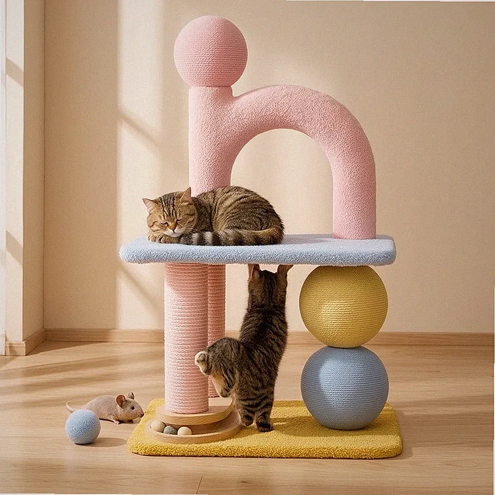 Kratzbaum Mit Spielzeug Platzsparend Katzenkratzbaum Vertikal Für Wohnzimmer