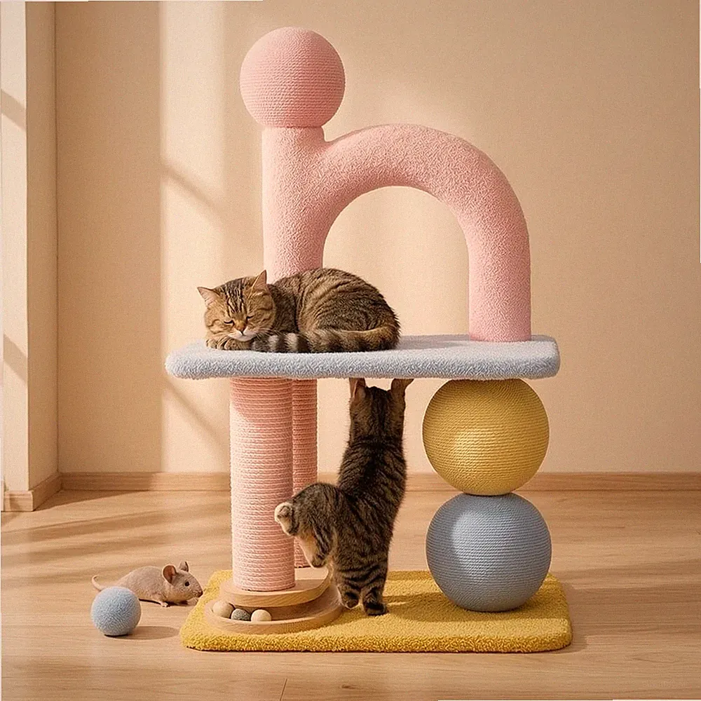 Kratzbaum mit Spielzeug stabil Katzenbaum mit Ball stabil für Wohnzimmer, Katzen