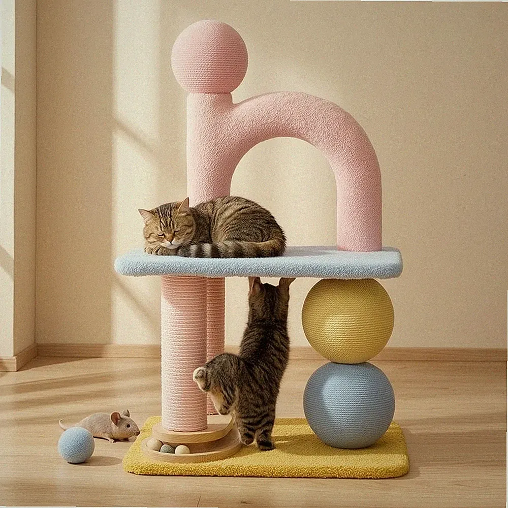 Kratzbaum mit Spielzeug stabil Katzenbaum mit Ball vertikal für Katzenbesitzer