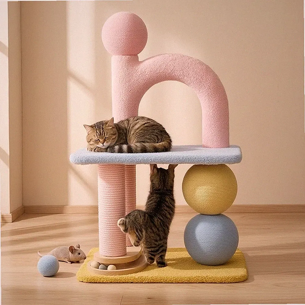Kratzbaum mit Spielzeug Stabil Katzenkratzbaum Langlebig für Katzen