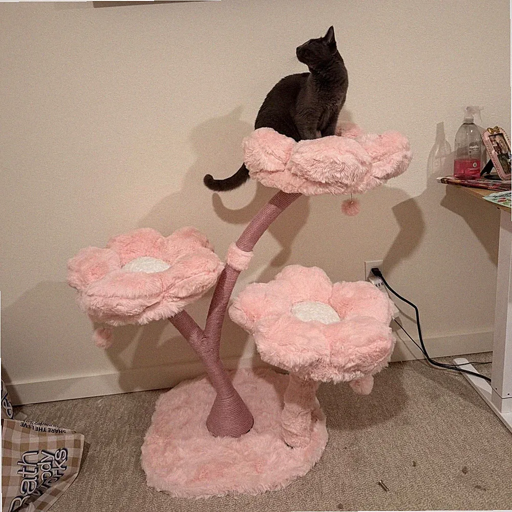 Kratzbaum Modern Rosa 105cm Katzenbaum Blumen Design Sisal Stabil große Katzen