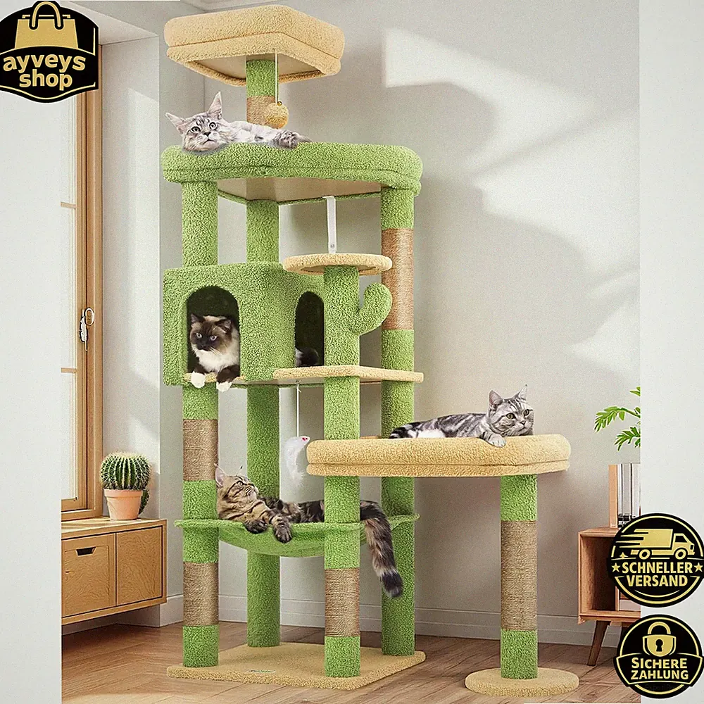 Kratzbaum Stabil Kaktus Grün 165 cm für 2-4 Katzen Innen Katzenbaum