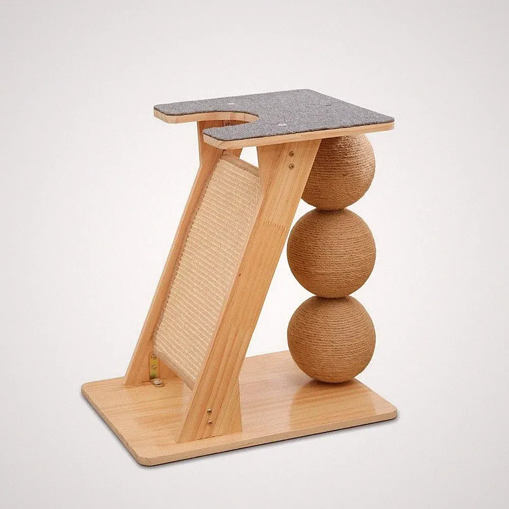 Kratzbaum stabil Kratzbrett mit Spielbällen multifunktional für Innenbereich