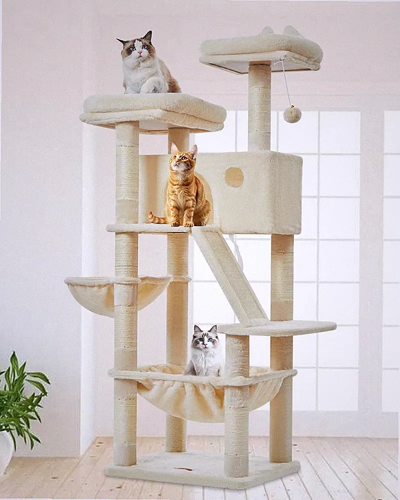 Kratzbaum Stabiler Katzenbaum XXL mit Hängematte Sisal für Große Katzen 146cm