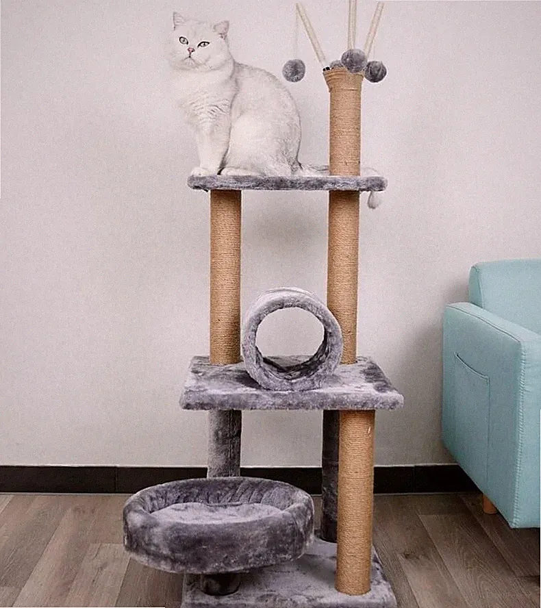 Kratzbaum Stabiler Katzenkratzbaum Katzenmöbel, Kletterbaum,Höhe 120cm, grau