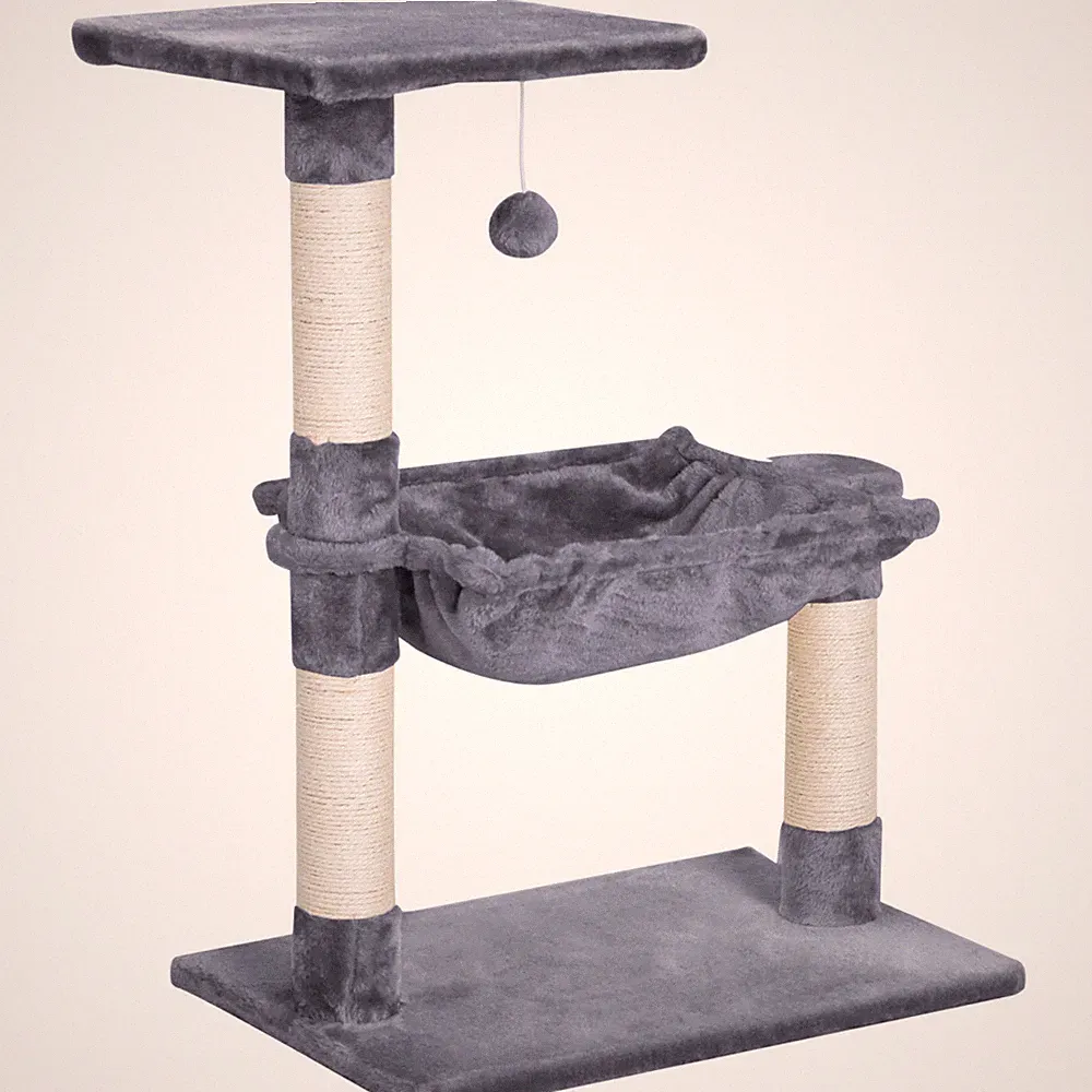 Kratzbaum Turm grau Plüsch Sisal Kratzbäume 70 cm Hängematte Sitzstange 50 x 36 x 70 cm.