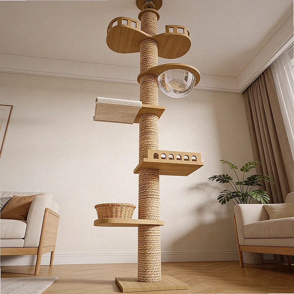 Kratzbaum vom Boden bis zur Decke, 6 Etagen, höhenverstellbar, Kletterturm 1 Set