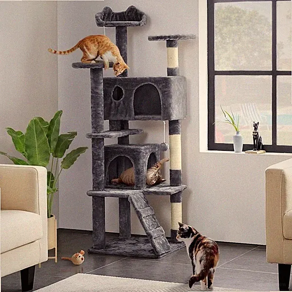 Kratzbaum XL 158cm hoch stabil Katzenbaum mit 3 Plattformen und 3 Sisalstämme