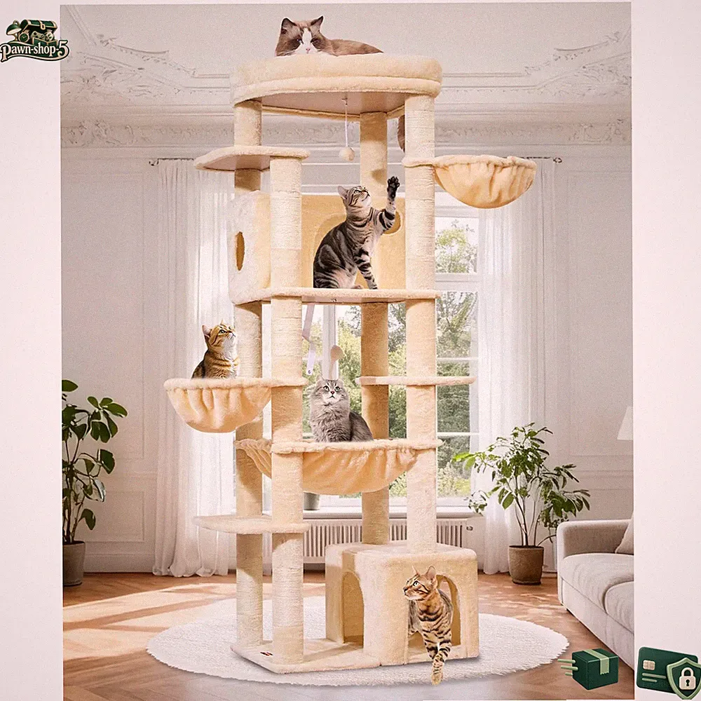Kratzbaum XXL 182 cm Stabil Groß Beige Katzenbaum für Katzen Haustier