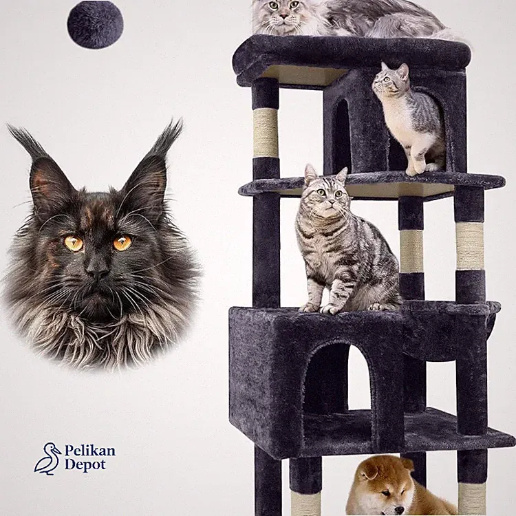 Kratzbaum XXL 183 cm für Große Katzen mit Liegefläche und S