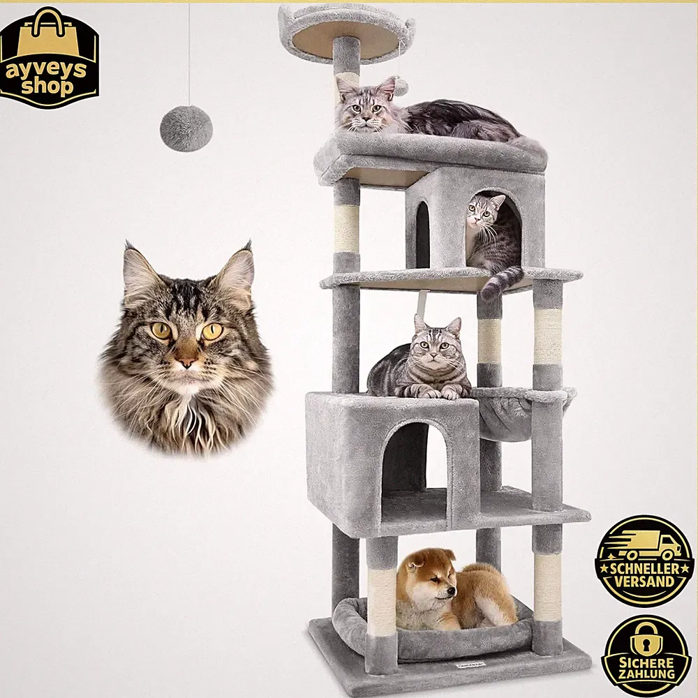 Kratzbaum XXL 183 cm mit Mehreren Liegeflächen für Große Katzen Katzenbaum