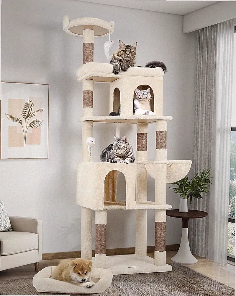 Kratzbaum XXL 183 cm mit Mehreren Liegeflächen für Große Katzen Katzenbaum