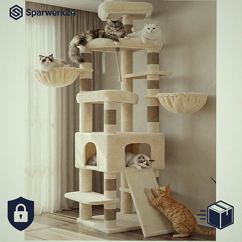 Kratzbaum XXL 210 cm Extra Hoch Beige Katzenbaum für Katzen Haustier