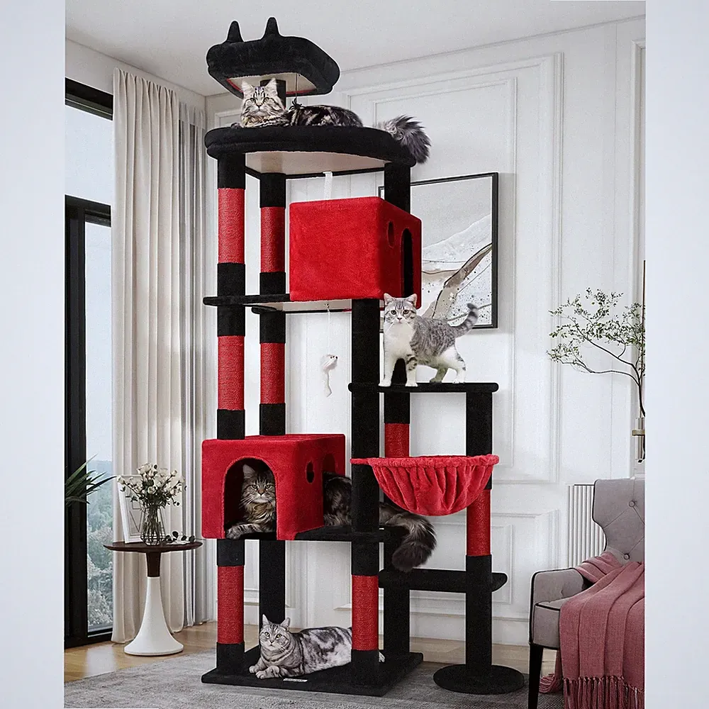 Kratzbaum XXL für Große Katzen 213 cm mit 2 Groß Katzenhaus, Extragroß Gepols...