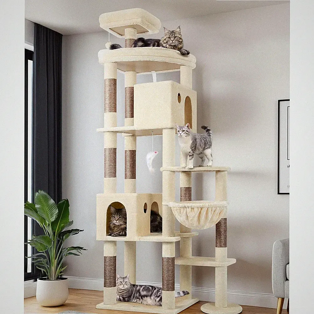 Kratzbaum XXL für Große Katzen 213 cm mit Katzenhaus Polsterplattform