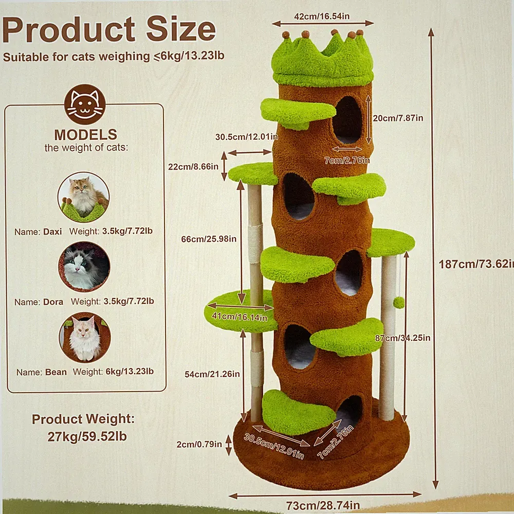 Kratzbaum XXL Katzenbaum Sisal große Katzen Kletterbaum 187 cm