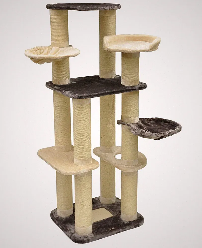Kratzbaum XXL Katzenkratzbaum große Katzen Nikolai grau beige Sisalstämme 15cm Ø