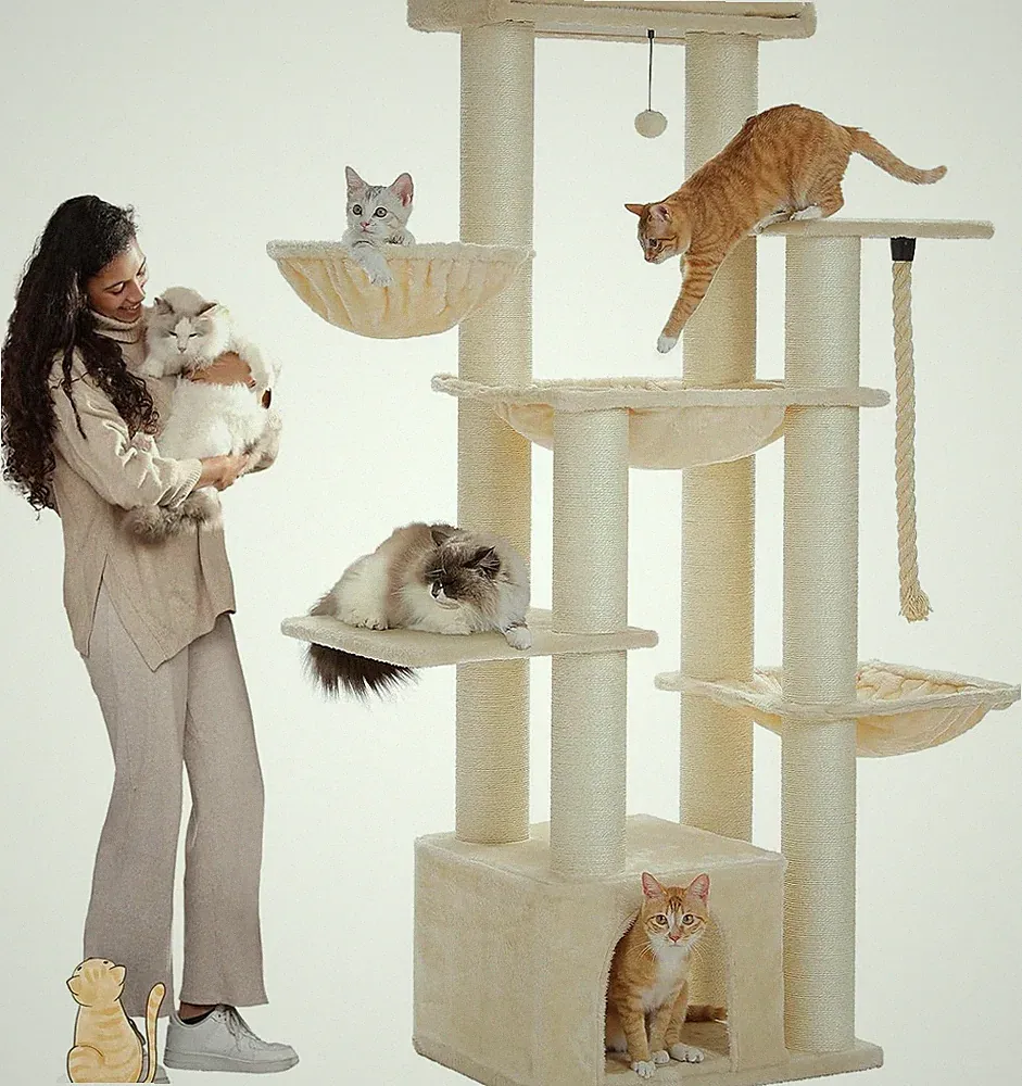 Kratzbaum XXL mit Hängematte und Sitzstange für Aktive Katzen