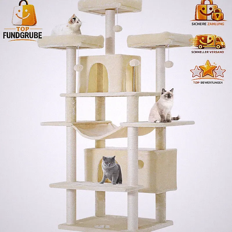 Kratzbaum XXL Stabil 3 Plattformen Sisalsäulen Beige für Katzen Haustier
