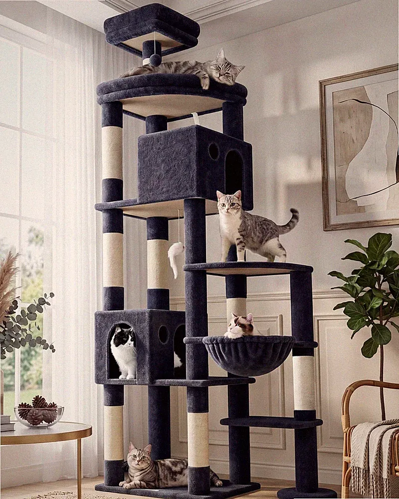 Kratzbaum XXL Stabil für Große Katzen Innen Katzenbaum 213 cm Mehrkatzenhaushalt