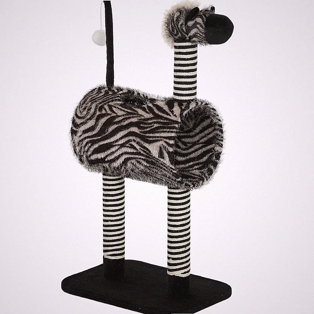 Kratzbaum Zebra-Design mit Katzentunnel Ø25 cm, Katzenbaum 93 cm, Kratzstämme Sc