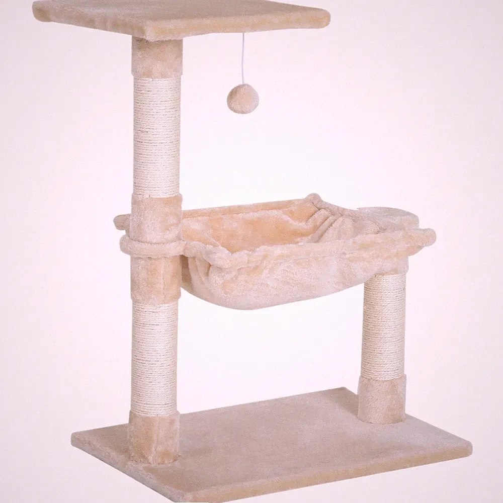 Kratzbaum zweistufig beige 70x50x36cm Spanplatte + Sisal Pfosten Plüsch HängematteXL