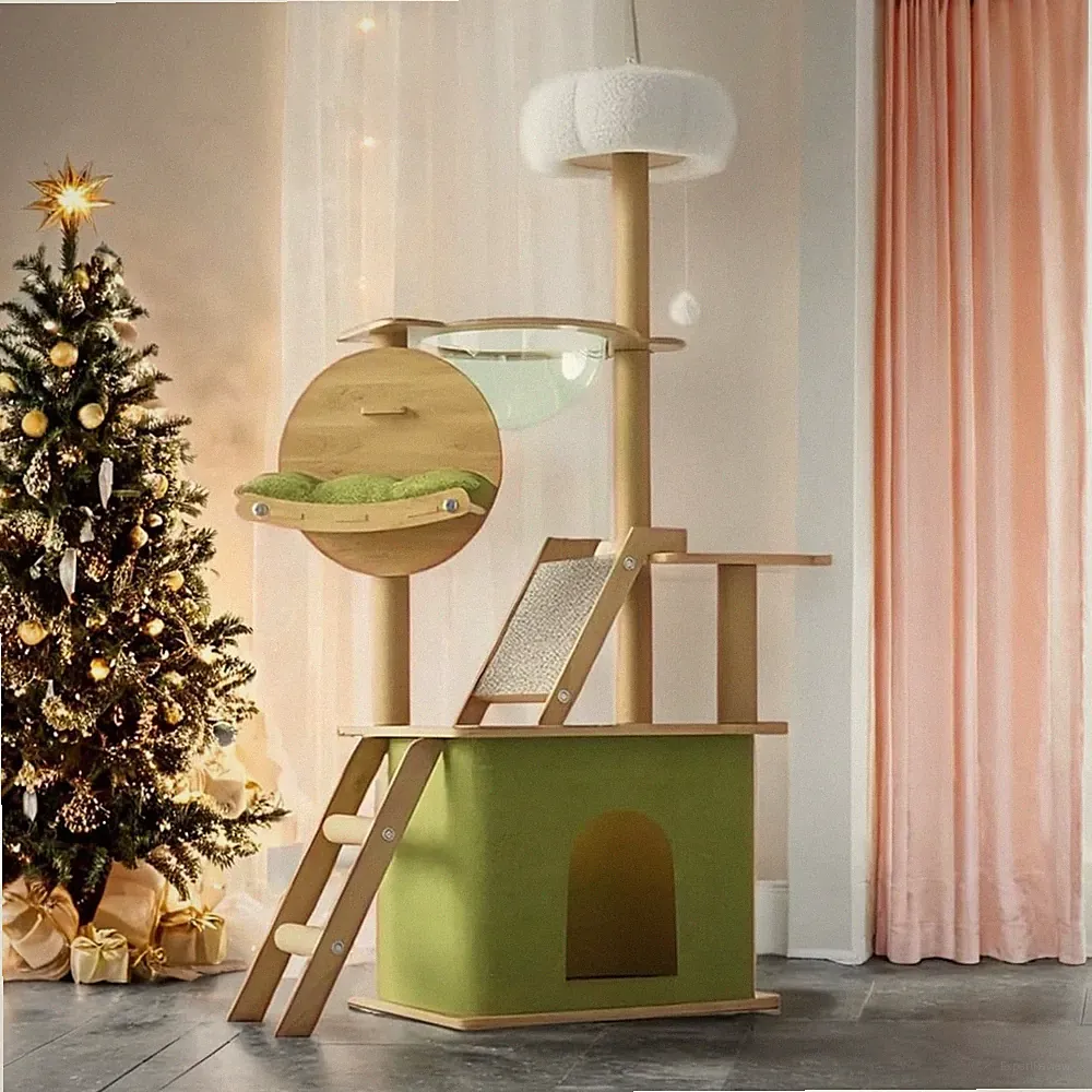 Kratzbaum150 cm Mode katzenkratzbaumMit transparenter Raumkapsel, Mit NaturSi...