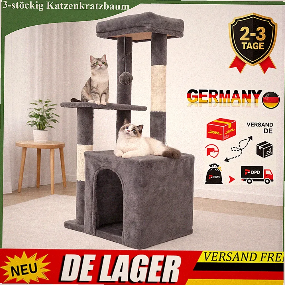 Kratzbaum31.5 Zoll Höhe Katzenbaum mit Höhlen & Spielbällen robust &stilvoll NEU