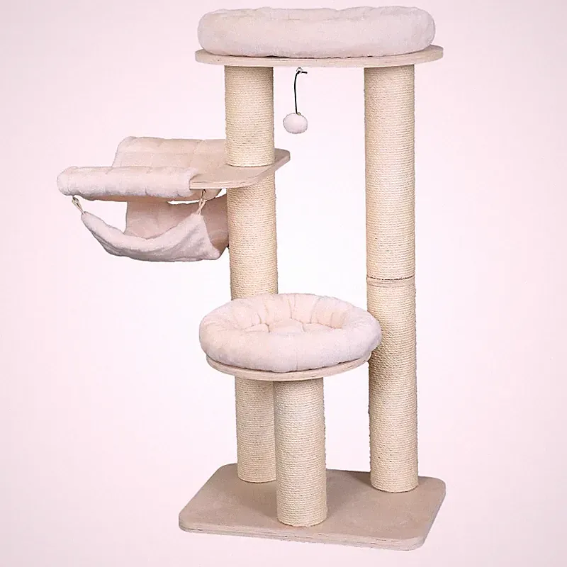 Kratzbaumland Woody S Holzkratzbaum 115 cm Creme Natur Sisal 4 Liegeflächen