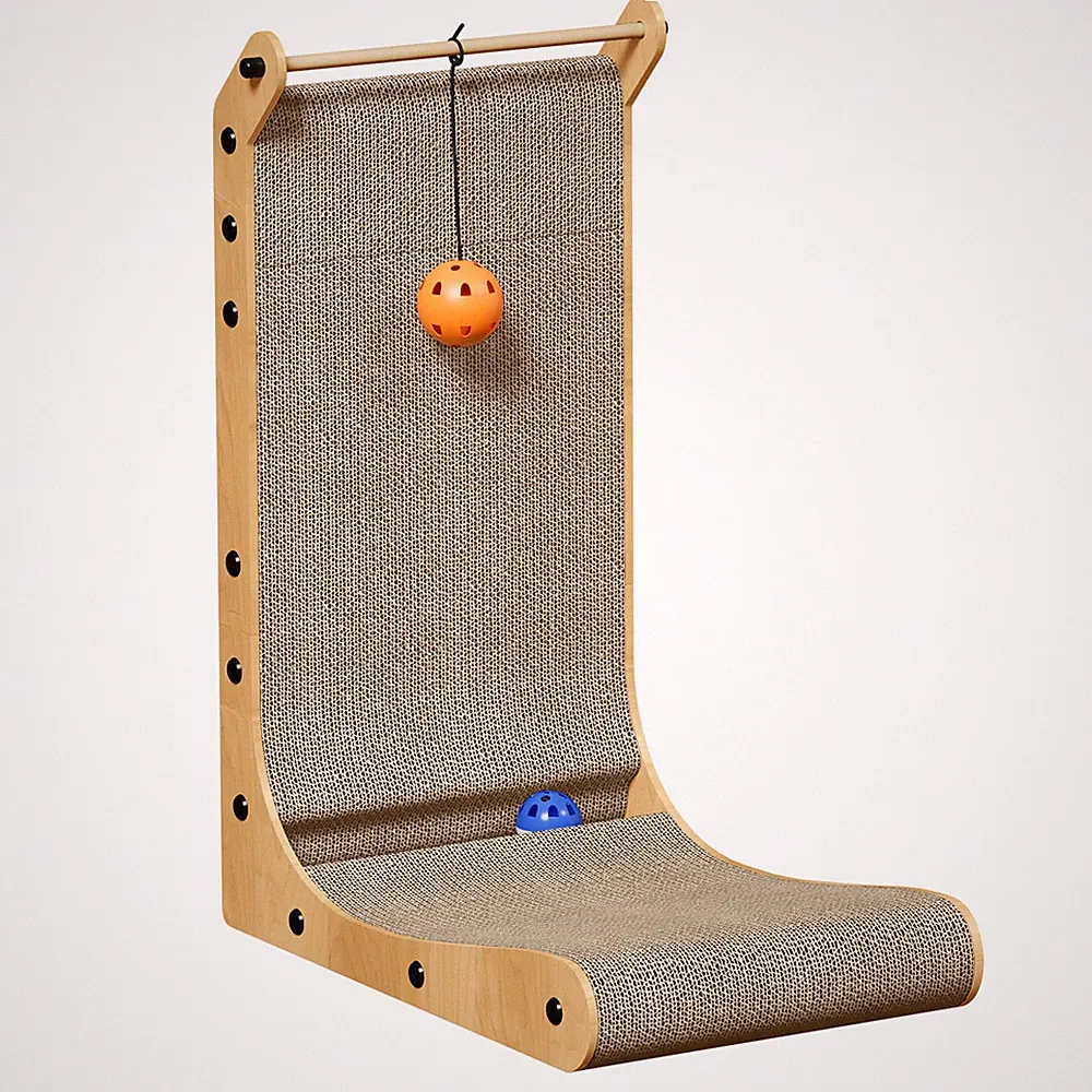 Kratzbrett für Katzen in L-Form 48/68 cm mit Ball Spielzeug Pappe Wand Eckmöbel