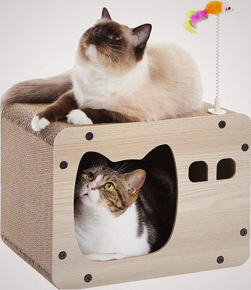 Kratzbrett für Katzen Kratzpad Lounge Kratzpappe Katzenhaus mit Höhle 40x30x30cm