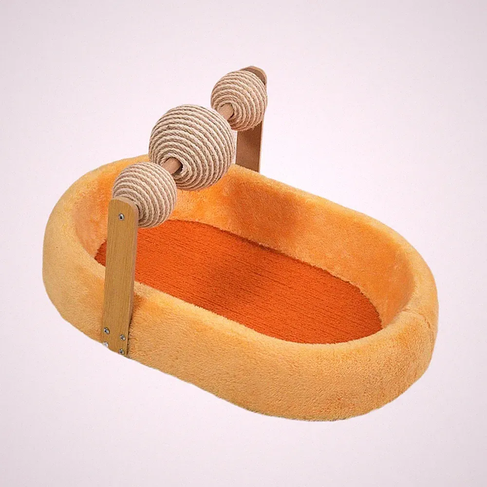 Kratzbrett in Ovaler Form Als Bequemes Katzenbett Und Ruheplatz Aus Samt Und