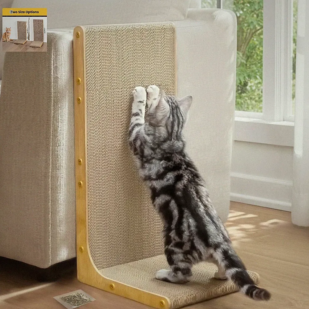 Kratzbrett Katze Wandmontage L-förmig Holz Pappe Kratzbaum Kratzen Spiel