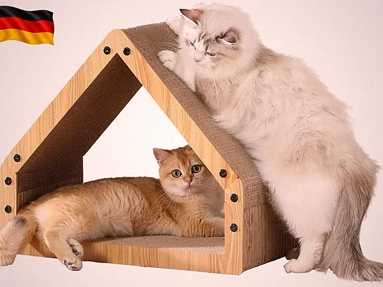 Kratzbrett Katzen, Extralange 42 cm Hausform Kratzpappe für Katzen, Cat