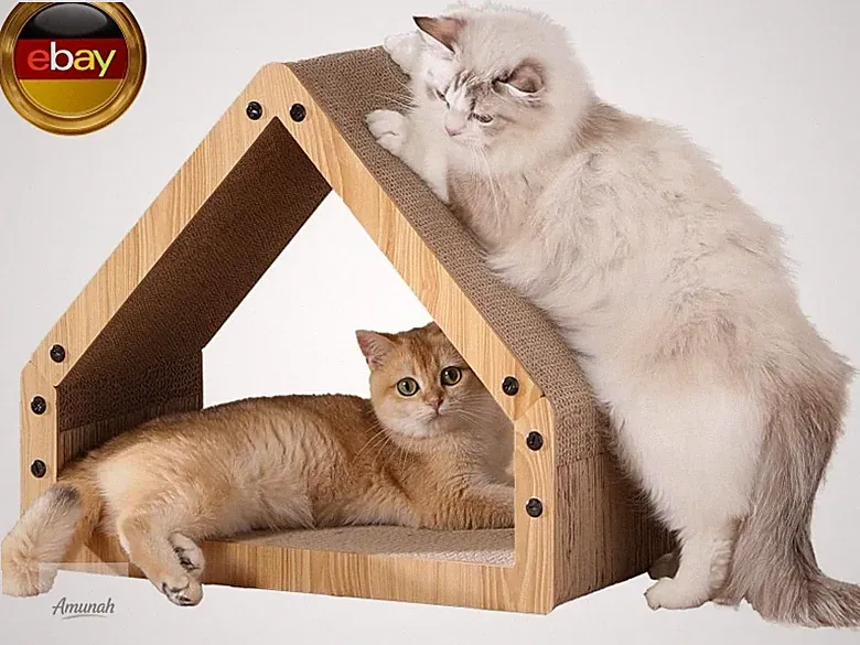 Kratzbrett Katzen, Extralange 42 cm Hausform Kratzpappe für Katzen, Cat